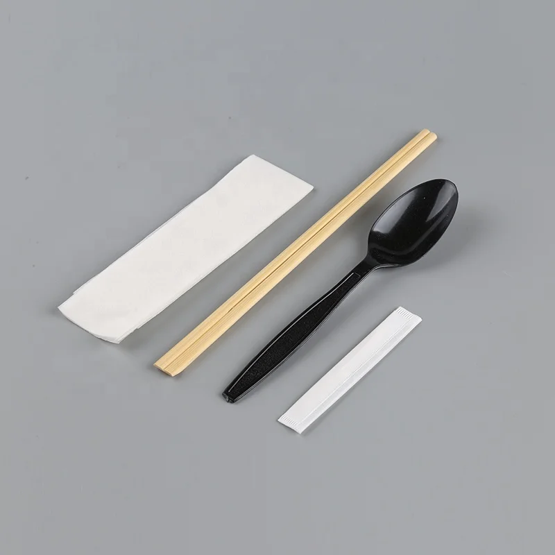 Individually Wrapped Plastic Disposable Cutlery Chopsticks Spoon Toothpick Napkin Set