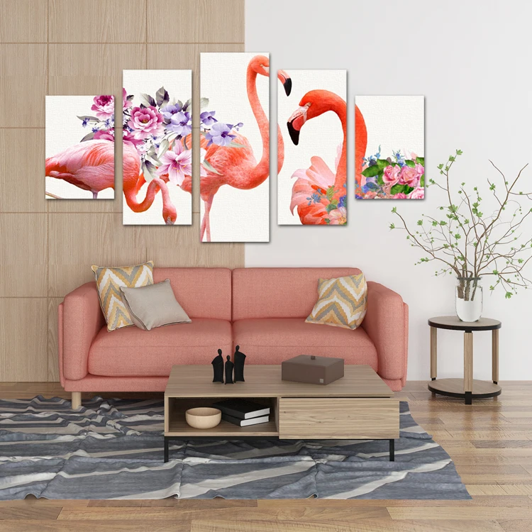
3D red crane flower painting 5-piece wall art picture frameless picture diy painting wall 