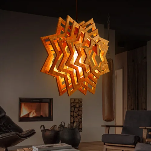 Wood Wall Lamps Eco Friendly Solid wood chandelier restaurant dining table lamp LED living room wooden art creative lamp