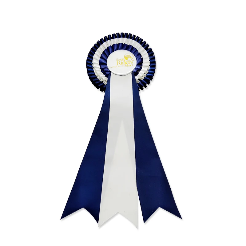 Wholesale Blue And Pink 3 Layers Horse Show Custom Logo Printable Award Ribbon Rosette
