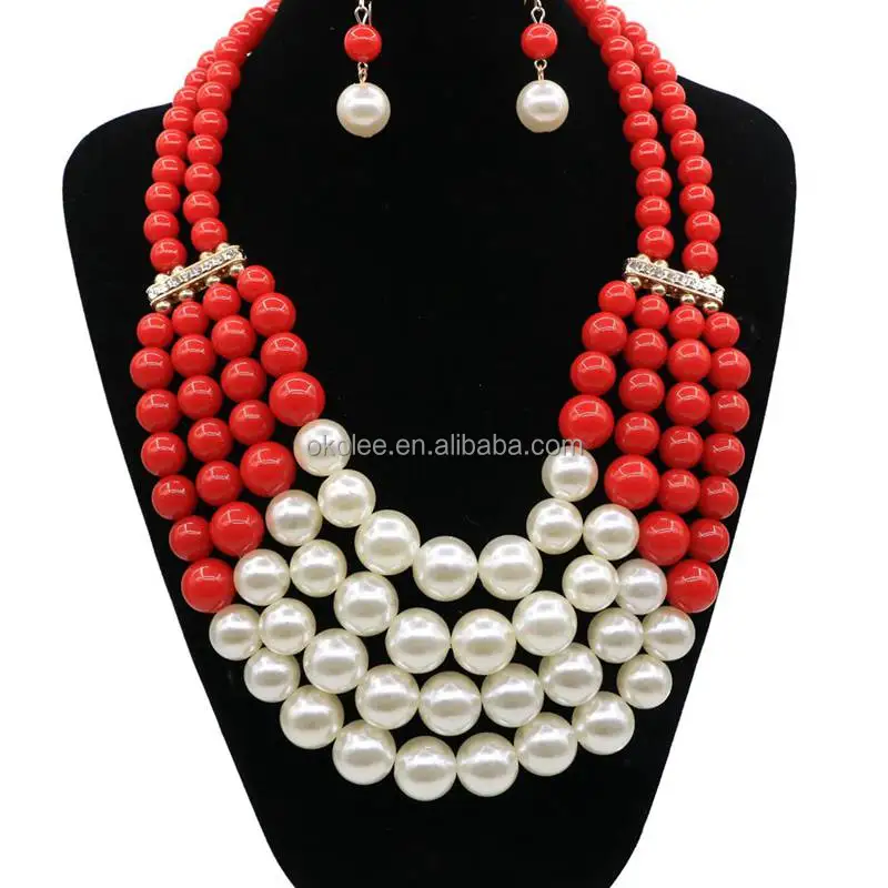 KC406 Nigerian Beaded&Pearl Jewelry Set High Quality Coral Beads Woven Jewelry Set For Wedding Party