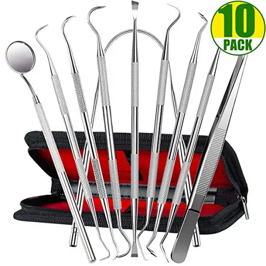 
10cs PACK Dental Pick Stainless Steel Tongue Scraper, Dental Hygiene Kit Set, 