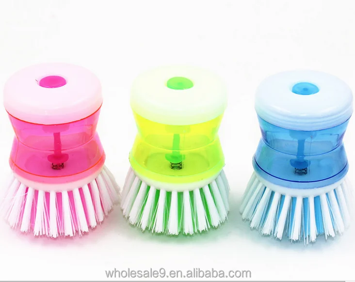 High quality plastic pan brush, dish brush with soap dispenser, kitchen cleaning brush