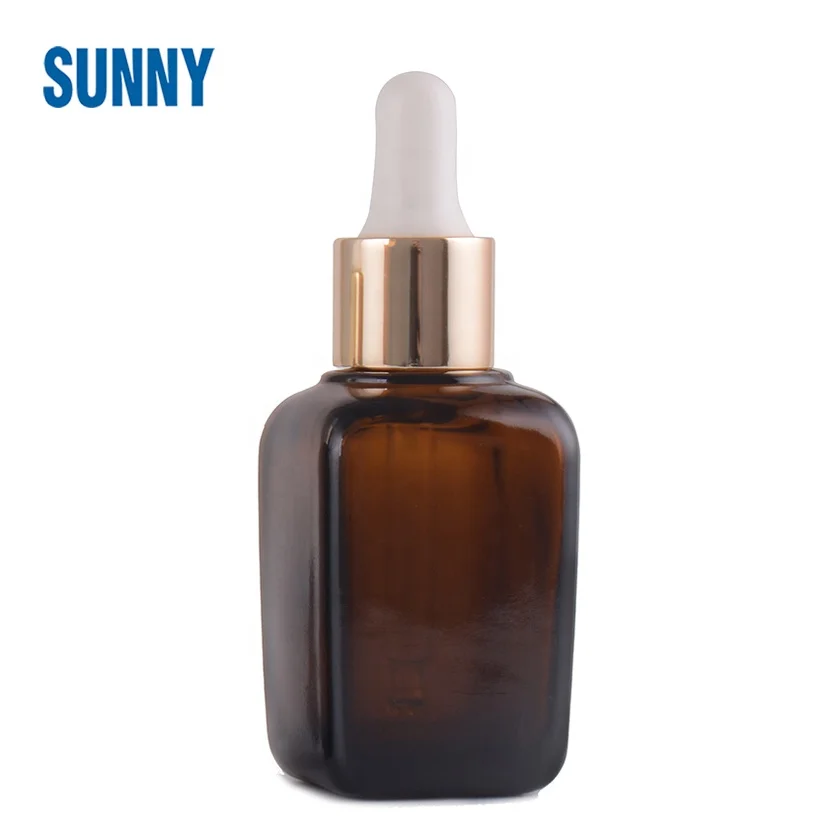 
1oz 35ml eye face skincare essence essential oil amber square glass dropper bottle cosmetic packaging 