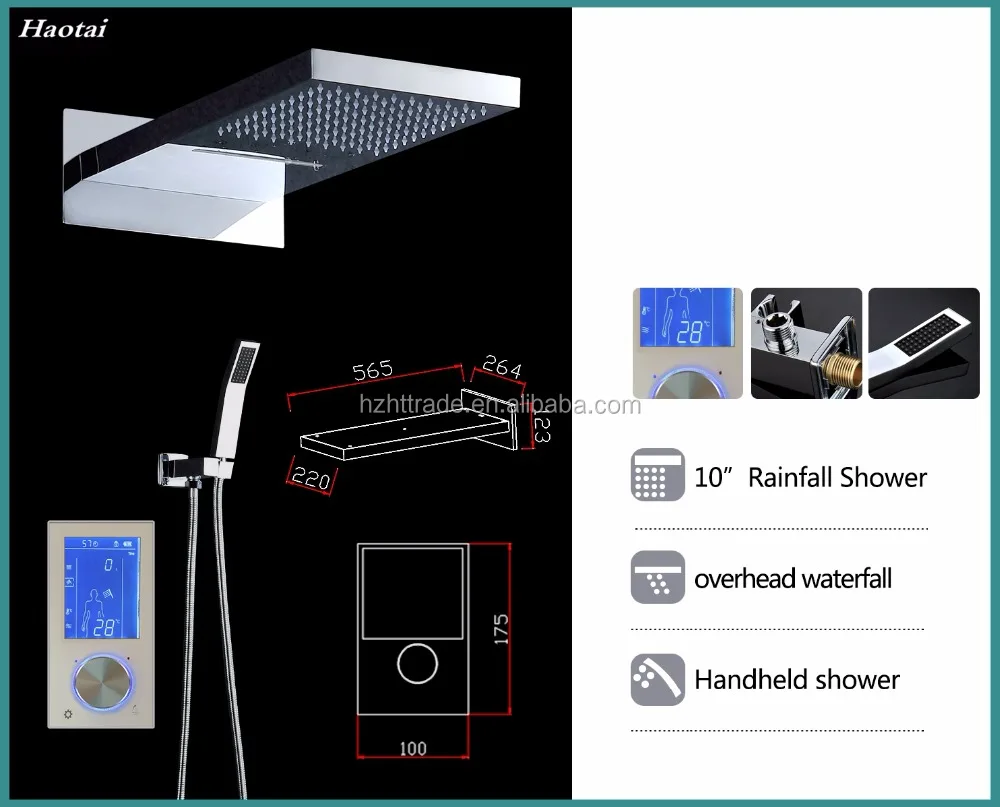 Contemporary Bathroom Thermostatic Faucet Set with Rain Shower Head Polished Stainless Steel Brass Ceiling Mounted for Hotels