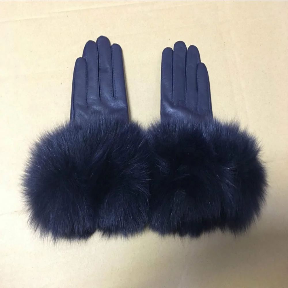 Wholesale Sheepskin  Women Fox Fur Leather Gloves