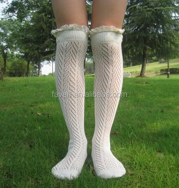 Вязаные хлопковые кружевные открытые носки с пуговицами Lil Dainties для девочек