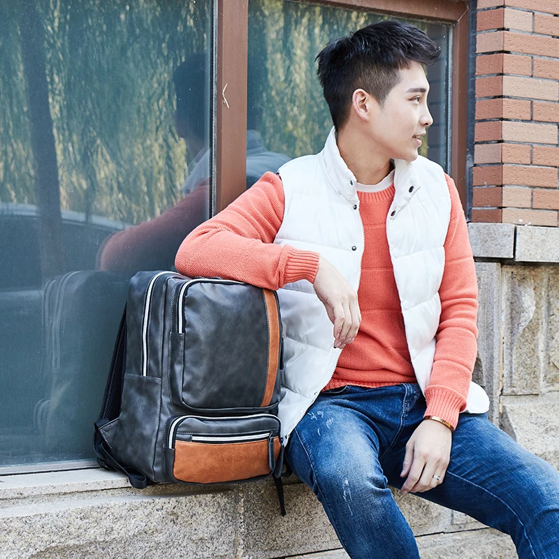 Custom Dropshipping Big Capacity Popular PU Man Leather Backpack Fashion Travel Backpack