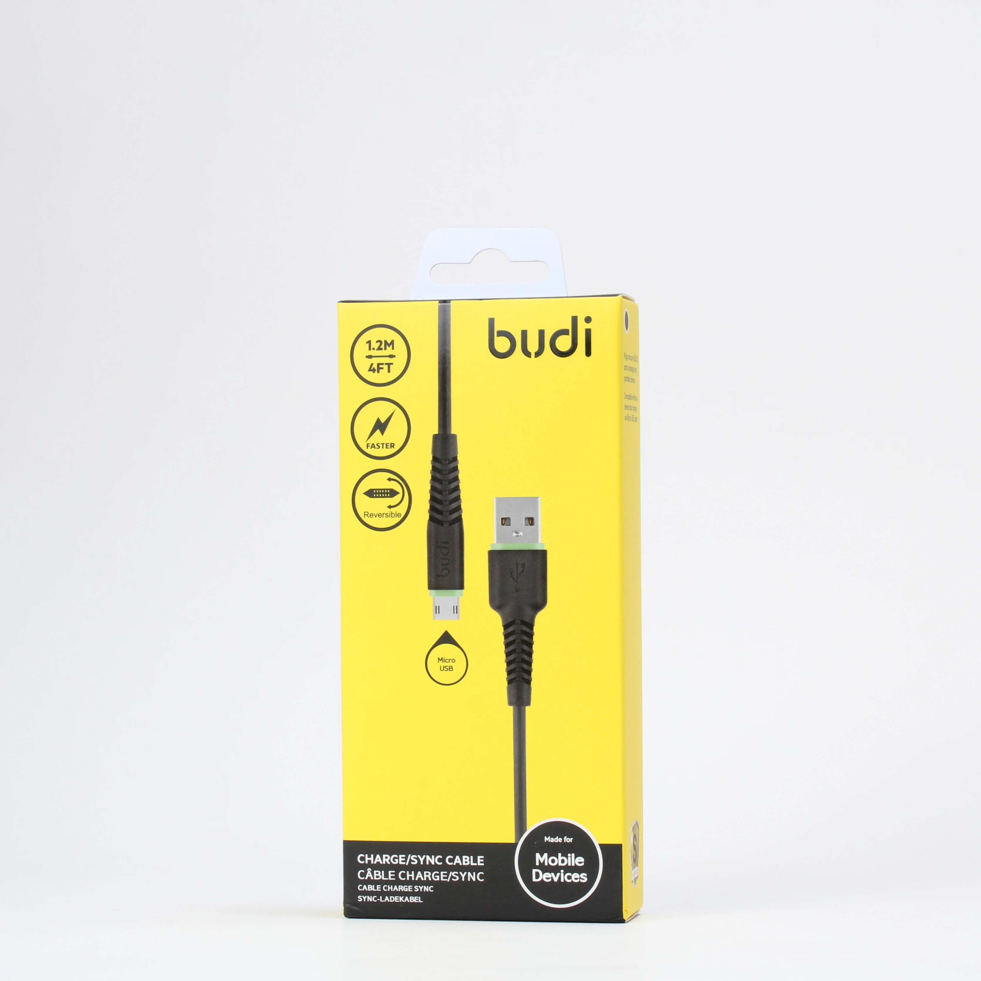 Budi factory wholesale Micro-USB to USB Charge/Sync TPE Cable can pass 2.4A current fast speed charger cable double side used