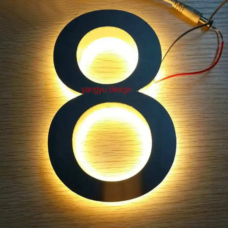 Outdoor Bright Luminous Acrylic Waterproof 304 stainless steel Backlit LED house number plate led number