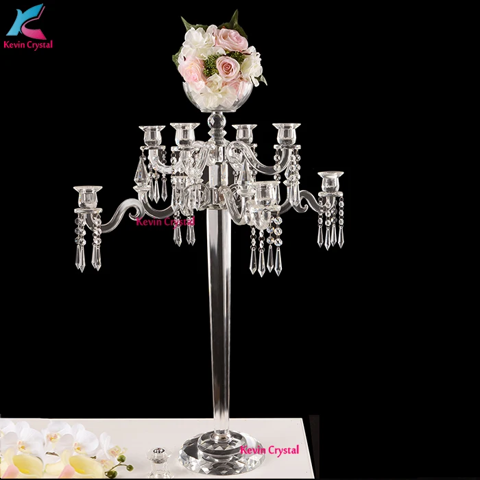 Hot selling table centerpiece crystal wedding candelabra with flower bowl
