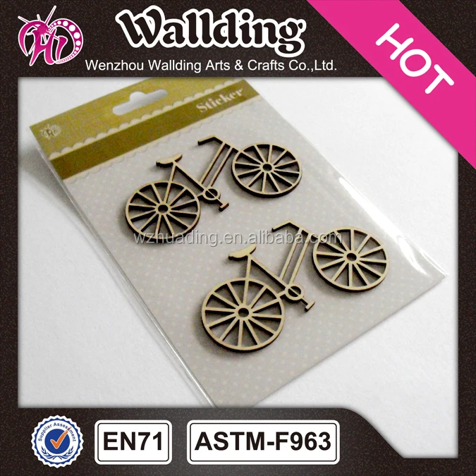 self-adhesive laser cut decorative mini wooden bicycle