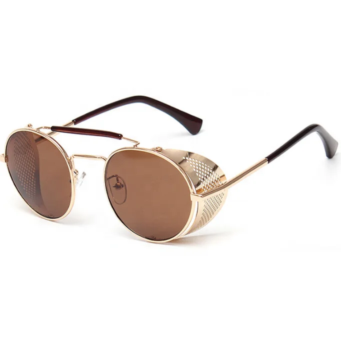 Sun side shield mens steam punk sunglass men retro round lens eyewear