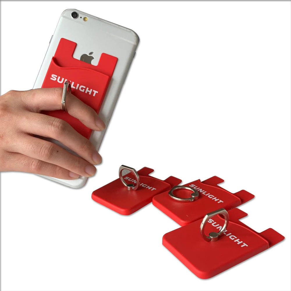 mobile phone pouch silicone mobile phone credit card holder with ring phone stand