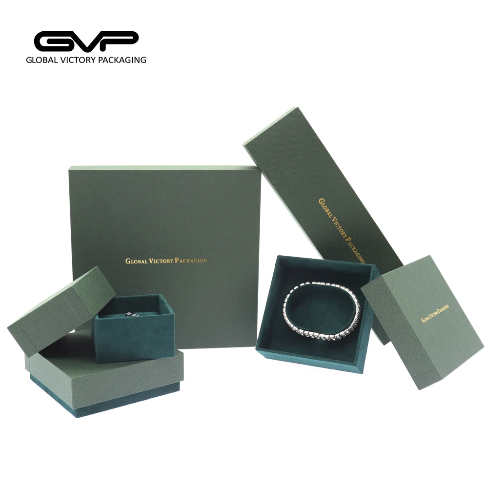 Green Paper Cardboard Storage Box Custom Jewelry Packaging