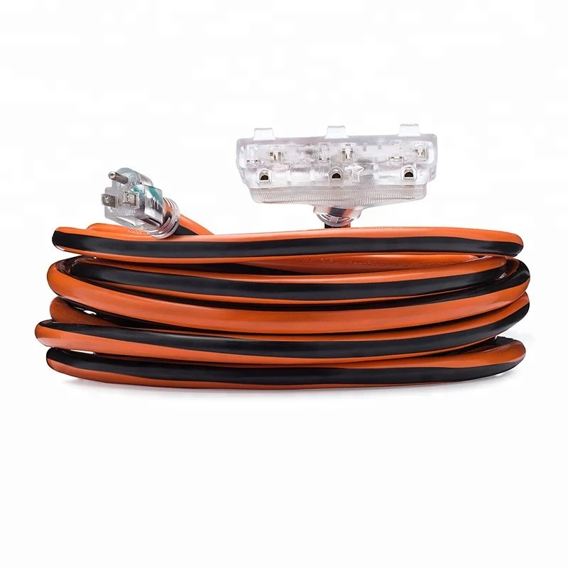 3 Conductor Triple Tap Outdoor Extension Cord -10 Gauge 50 Ft. 10/3 with Lighted Ends