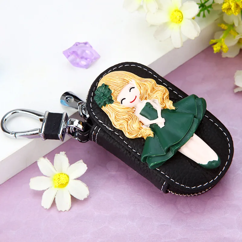 
Personalized Custom LOGO Cheap Real Leather Key Wallet Keychain Detachable Car Key Holder Organizer For Car 