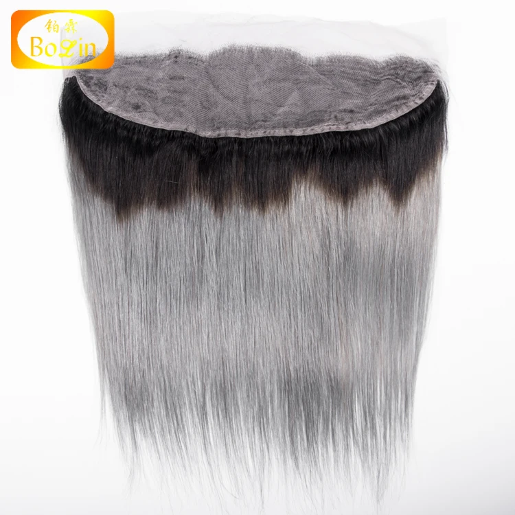 
1b/grey ombre color silky straight human hair free part lace frontal 