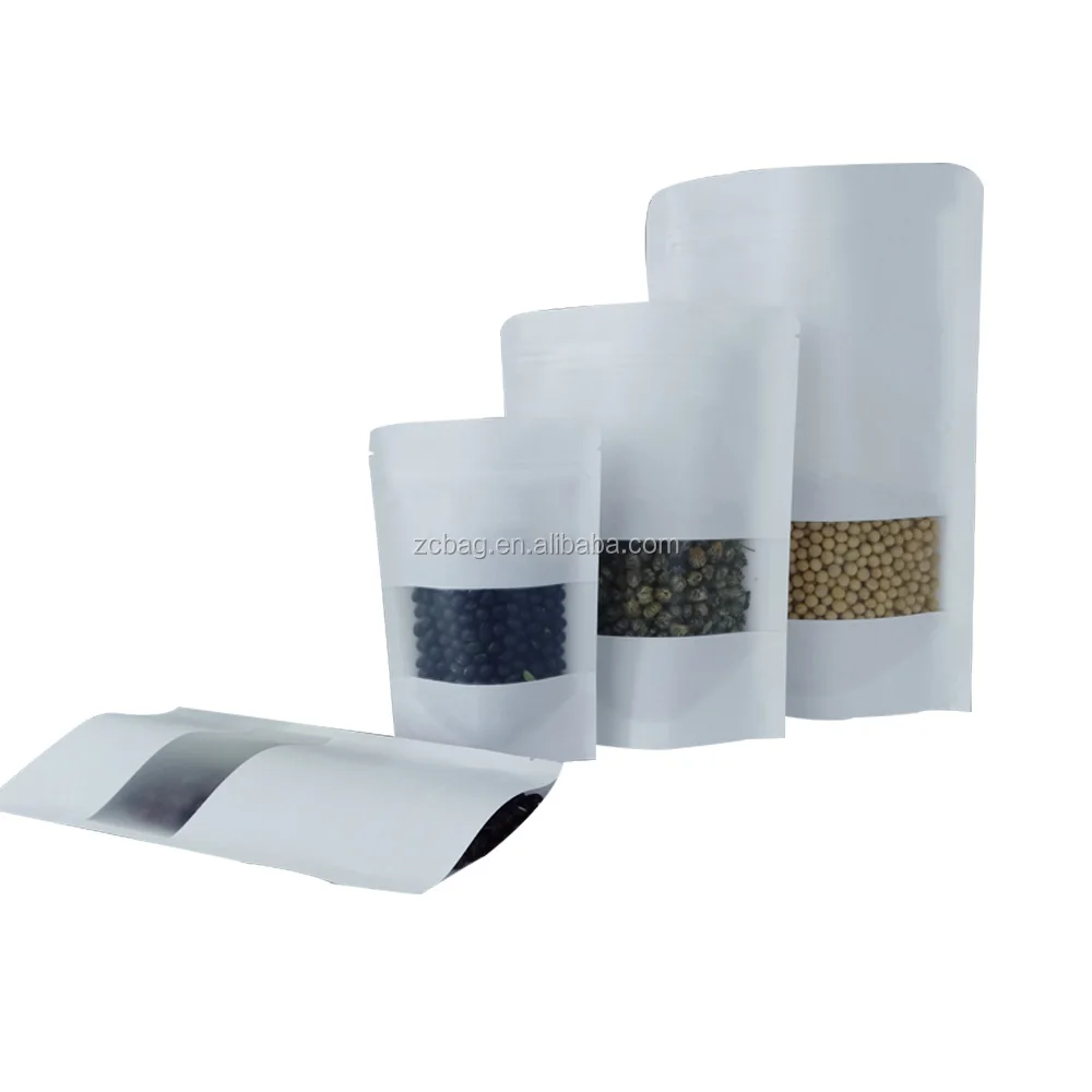 
Custom Printed Matt White Doypack Poly Zip Lock Stand Up Pouch Rectangle Window Nuts and Dried Fruit Packaging Bags 