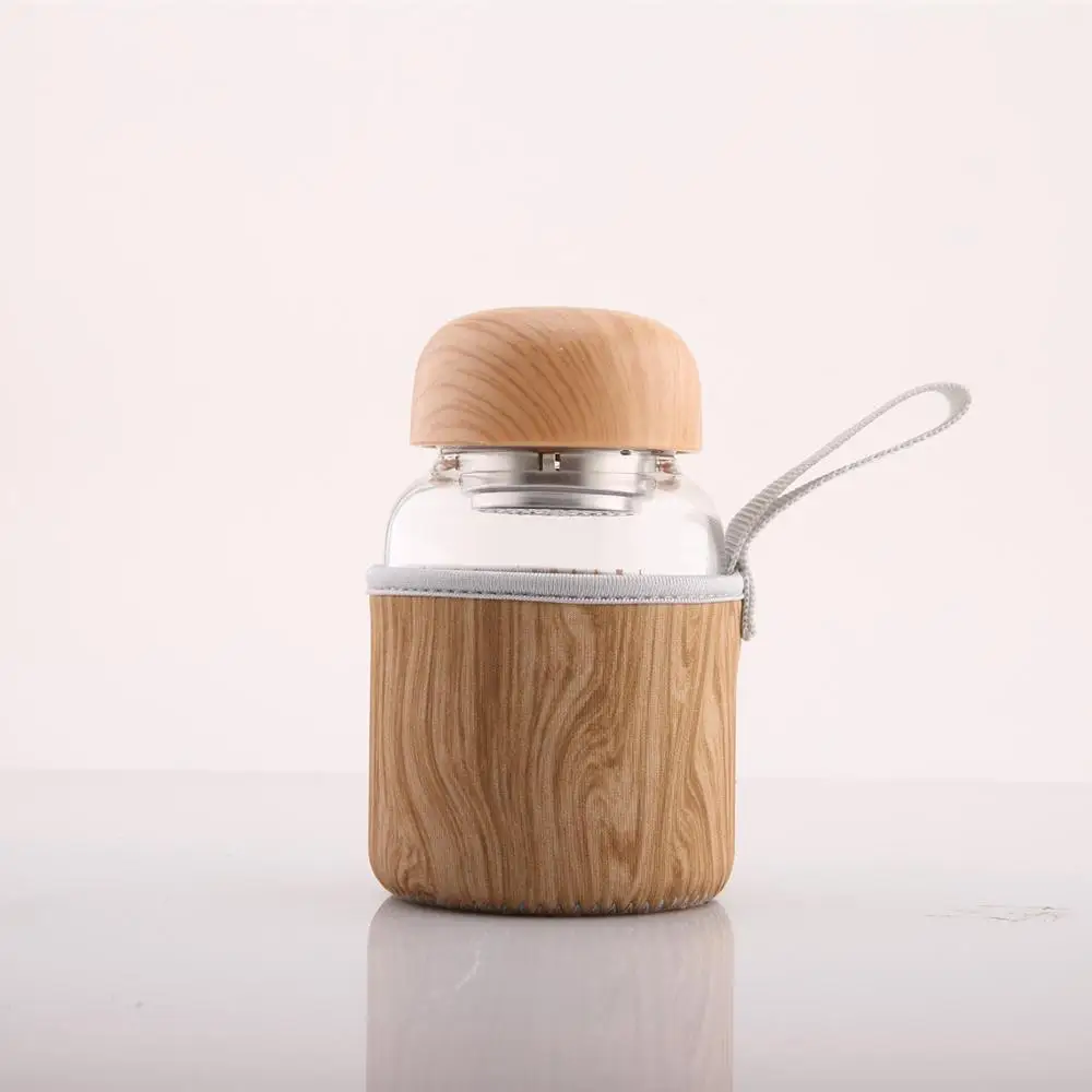 Стеклянная бутылка с крышкой под дерево, бутылка для воды из боросиликатного стекла