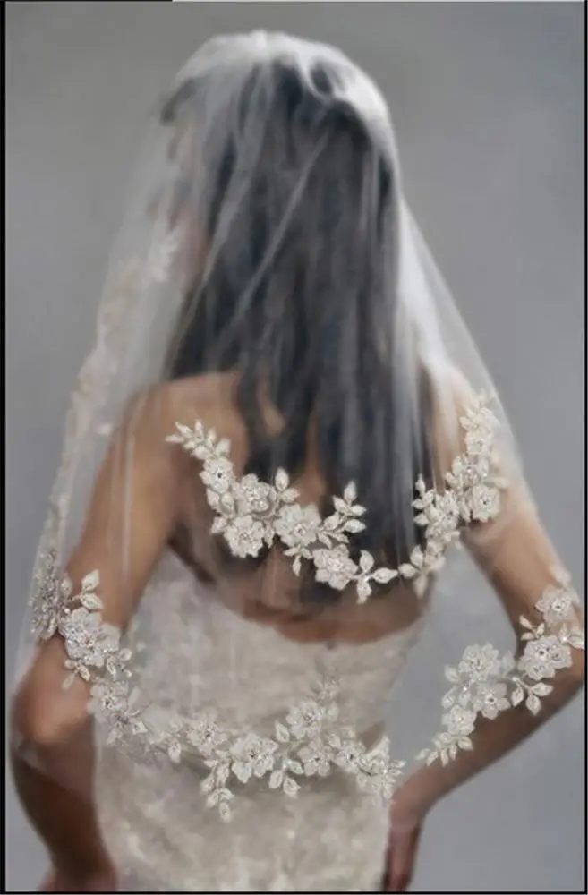 
Morili top quality short lace two layers Ivory 1.5 meters width 1.5 meters short wedding lace veil for bridal with comb MSVB6 