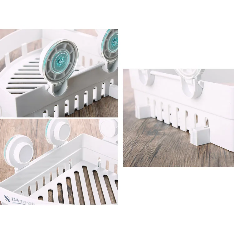 Bathroom Corner Shower Shelf With Suction Rack Organizer Cup Storage Wall Basket