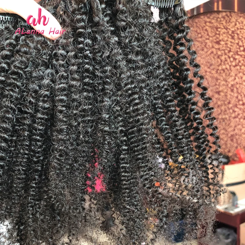 High Quality Remy Human Hair Clip In Extensions Peruvian Virgin Hair Kinky Curly 4A Clip In Hair Big Stock