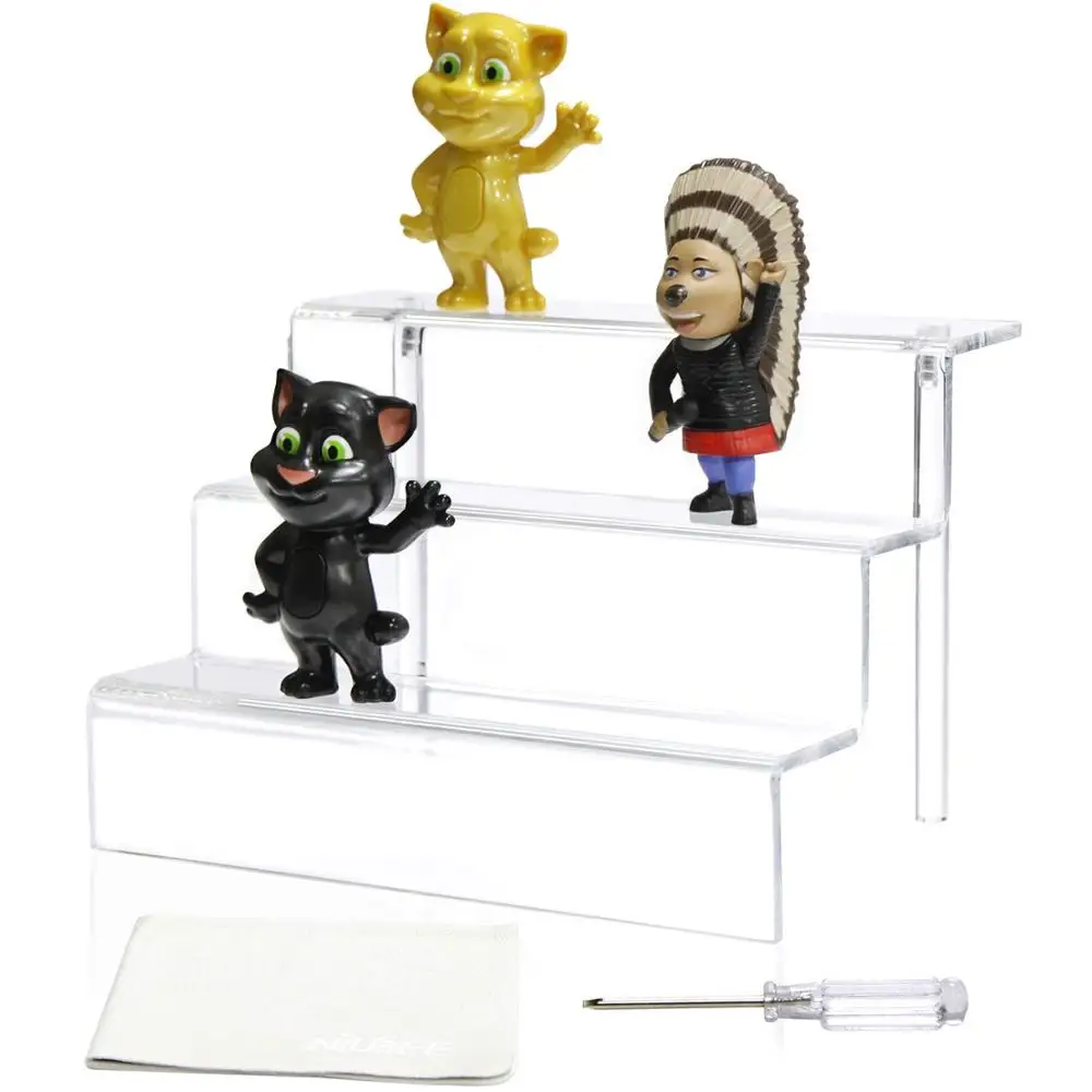 Acrylic Riser Stand Shelf for Amiibo Funko Pop Figure Display, 3 Steps Acrylic Display for Decoration and Organizer