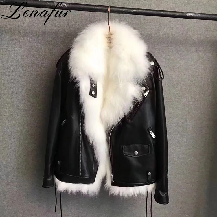 Italian Women Short Two-in-one Real Fox Fur Liner Lambskin Leather Jacket Genuine Sheepskin Leather Bomber Jacket Coat Jacket