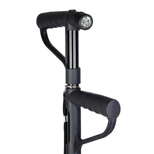 Aluminium Crutch Folding Walking sticks with Two Handles LED Easy Up Cane For Elderly