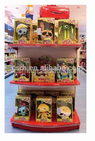 RH-H26 L900*W450*H1600mm*3layers    Red Round Display Rack  Supermarket Toy Display Shelf