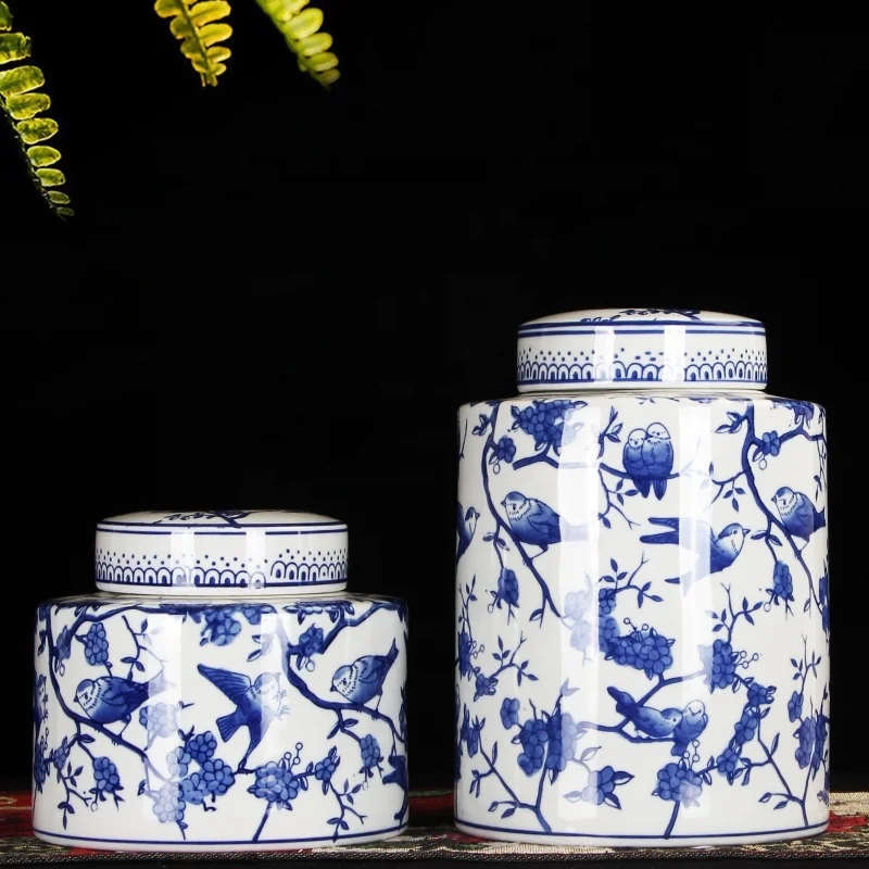 Cheapest blue and white round wholesale ceramic ginger jar for cookie,coffee and tea sugar