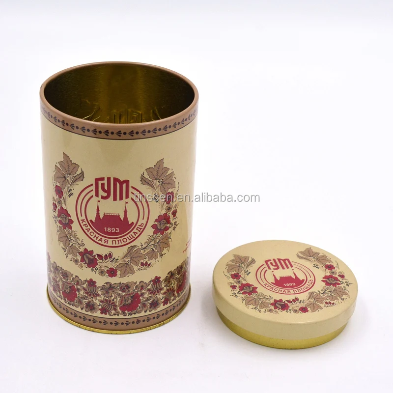 Round tea packaging metal tin container with insert lid