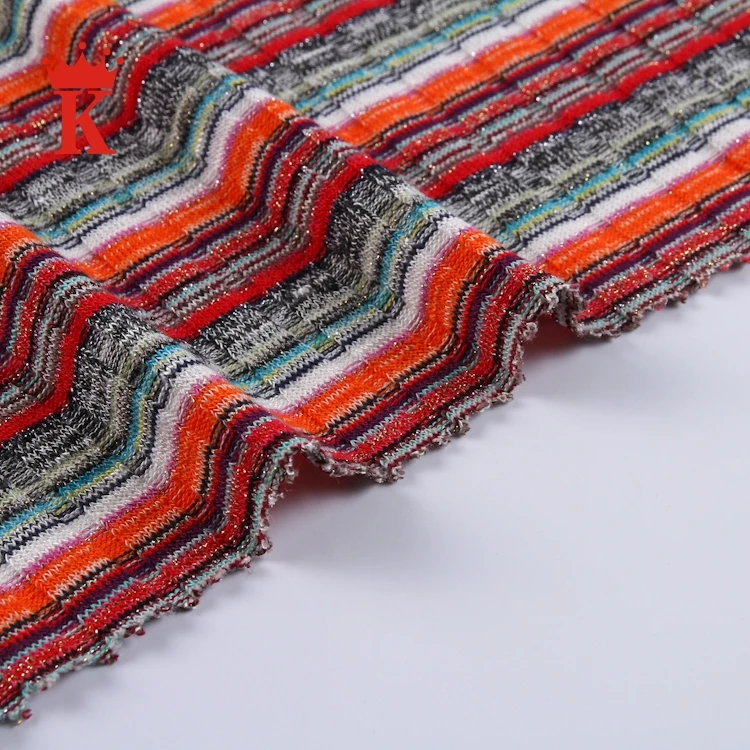 
Beautiful colorful 60%terylene 30%rayon 5%spandex plain strip rib knitted metallic fabric 