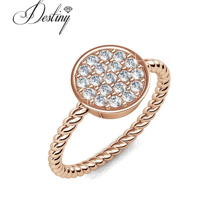 Sterling Silver 925 Premium Austrian Crystal Jewelry 18K Gold Plated Wholesale Fashion Twisted Round Ring Destiny Jewellery