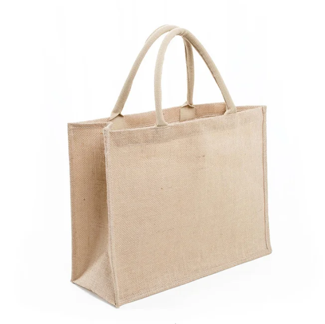 Custom Logo Eco Reusable Cloth Carrying Tote laminated PVC coated Gift grocery brown jute tote bag