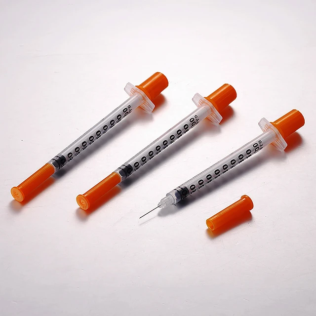 Factory price sterile disposable 0.3ml 0.5ml 1ml injector insulin syringe with orange red cap