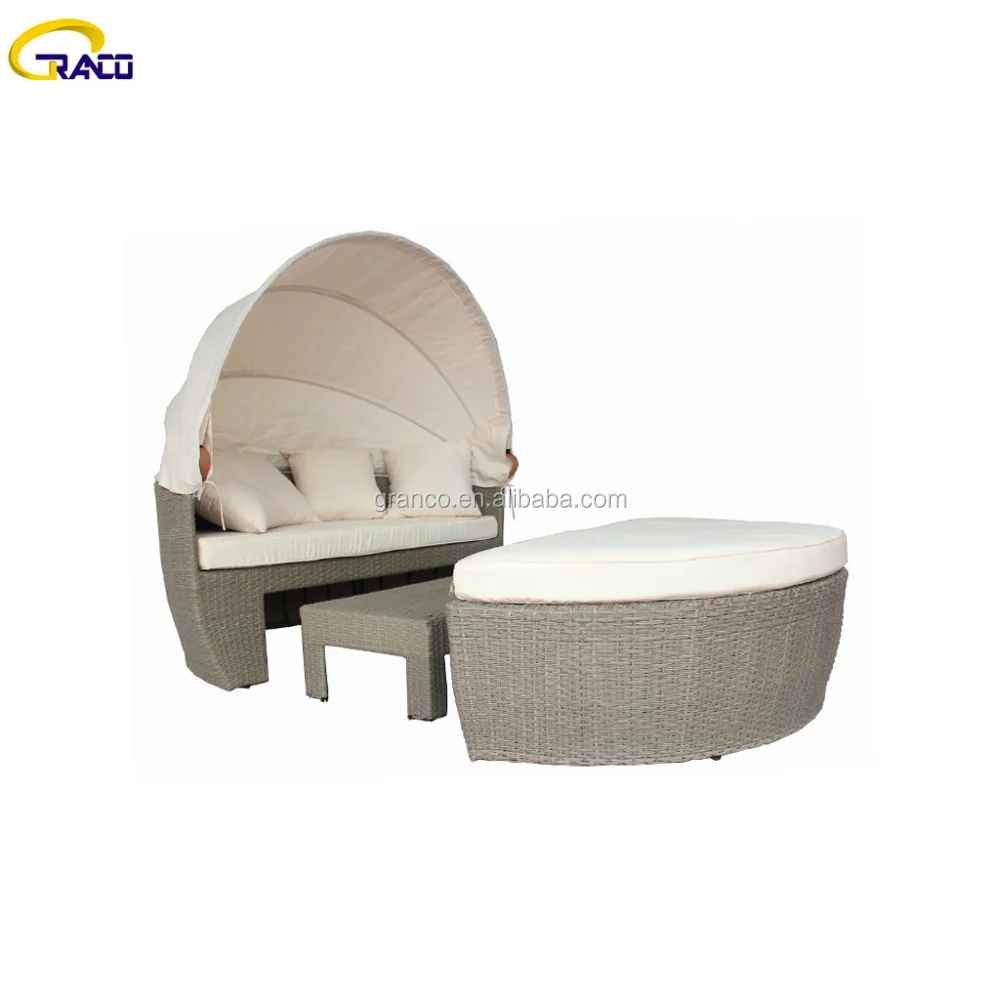 Outdoor garden furniture relax wicker round daybed with sun proof canopy