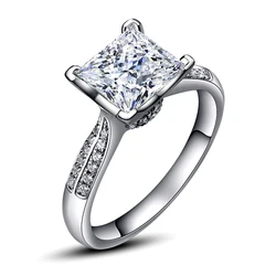 XEYJZ038 High Quality Luxury Shiny Hearts And Arrows Big Square Stone 925 Stamped Silver Ring Copper Engaged Women Wedding Ring