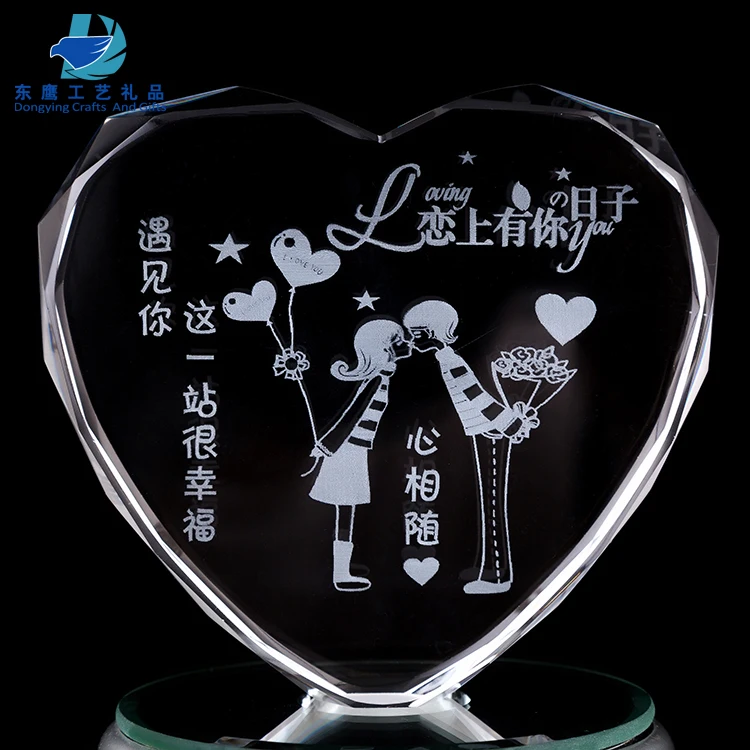 Unique Design Heart Shape Laser Engraving Crystal souvenir
