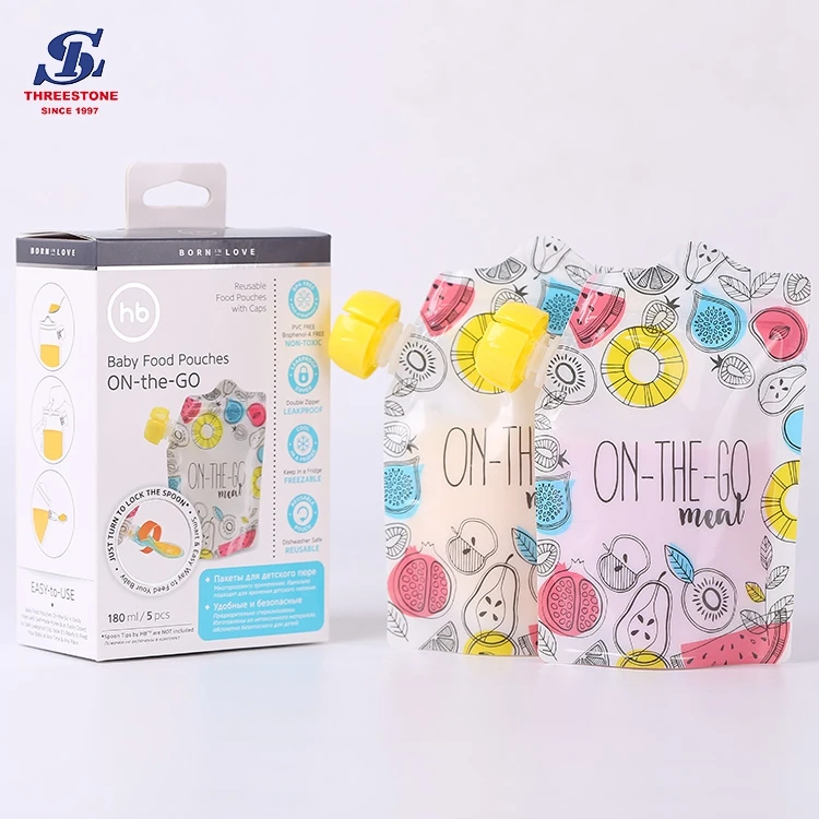 Seal Reusable Liquid Fruit juice spout pouches with spout, Baby squeeze pouch maker