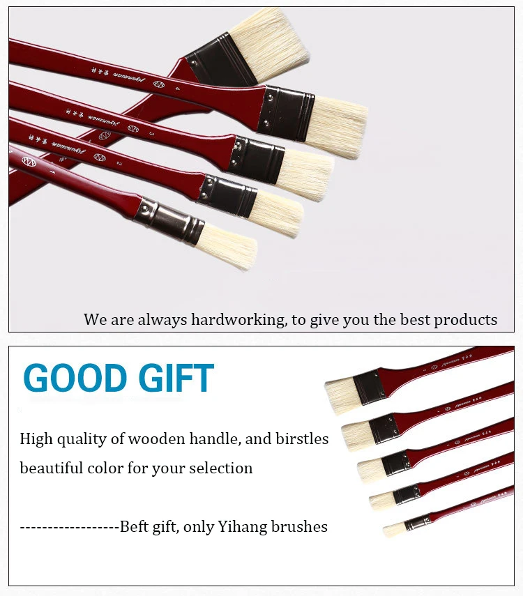 
Hot Sale Paint Brush Set High Quality Hog Mane Flat Brush Professional Oil Painting Brush 