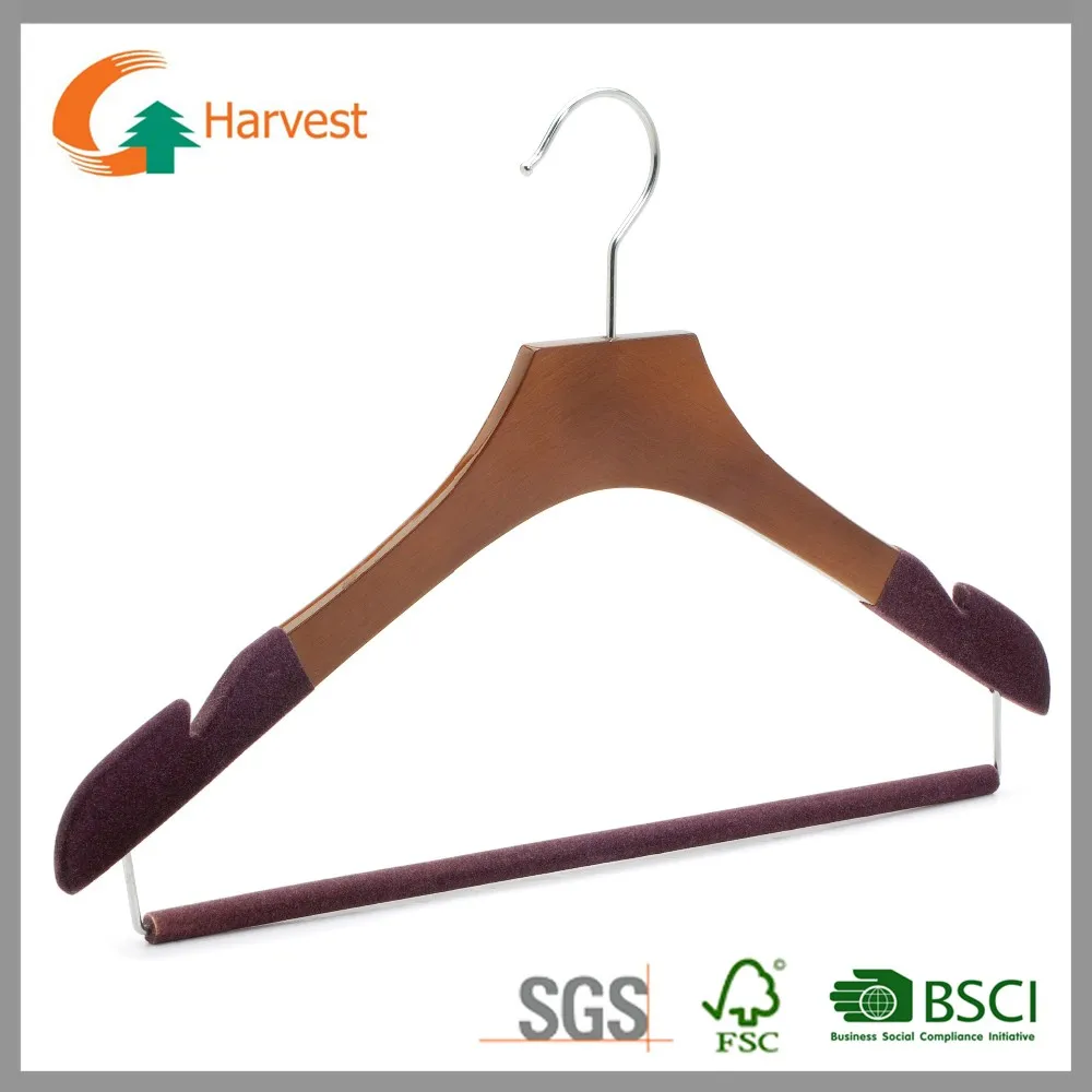 Заводская цена, вешалка для пальто из черного/орехового дерева с бархатным покрытием на плече