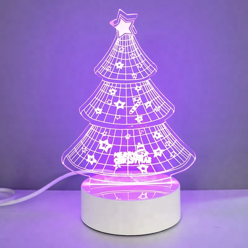 Color Changing Creative Acrylic Purple Christmas Tree 3D USB LED Light