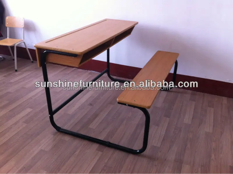 
2015 newly stable wood double school table bench, school desk, with bench school shelf desk and chair for students 
