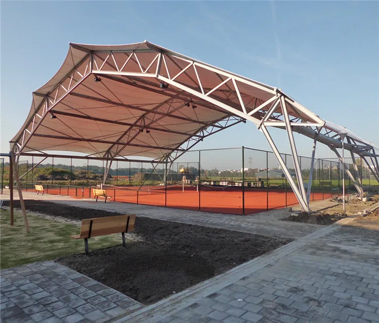 Уличная баскетбольная/теннисная/Бадминтонная площадка состоит из растягивающейся тканевой мембранной конструкции, покрытой стальной фермы