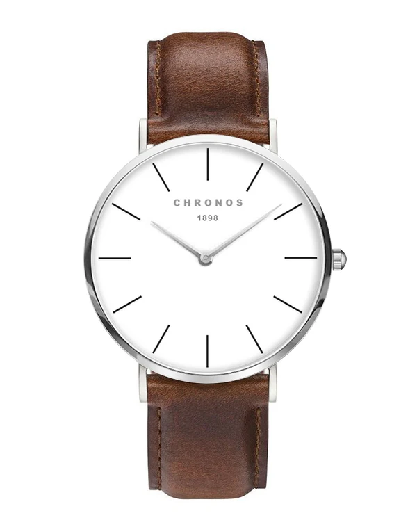
Chronos Men Watches Leather Strap Women Watches Rose Gold Silver Quartz Wrist Watch Relogio Masculino 