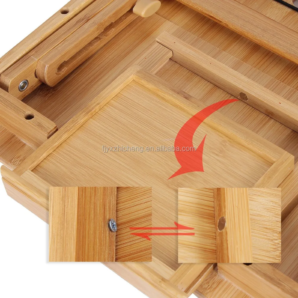 Wholesale Eco-friendly Right/Left handed Laptop Desk Bamboo Foldable Wooden Bed Table Tray With Drawer