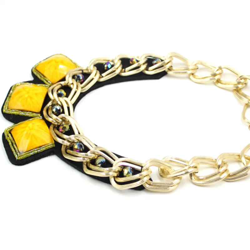 Wholesale Price Turquoise Chunky Thick Chain Gold Plated Necklaces Coloful Reinstone Necklace Set