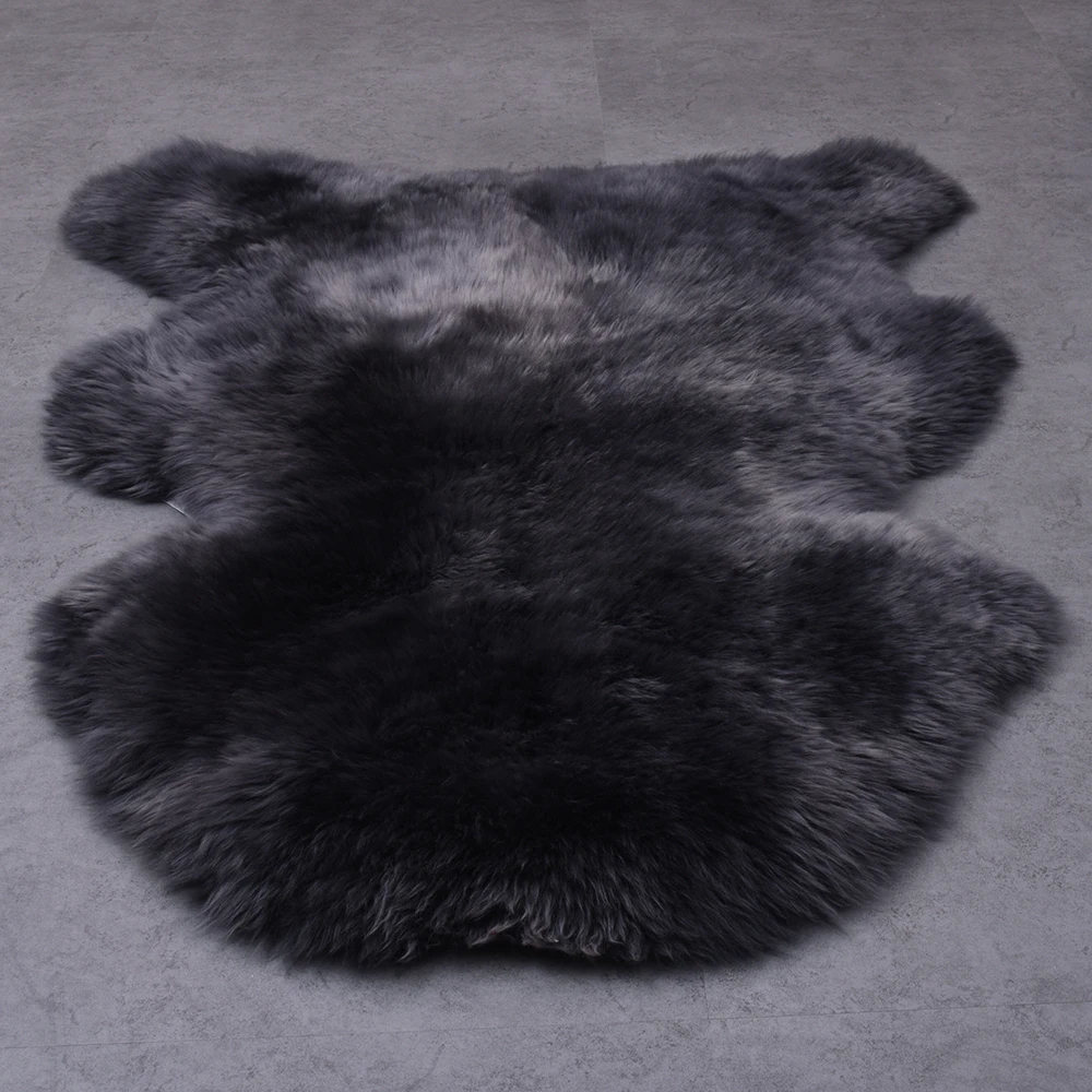 OGLAND Natural Fur Fluffy Long Wool Carbon Black Genuine Sheepskin Rug 2x3,  Single Pelt Luxury Authentic Fur Area Rug